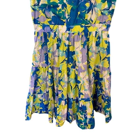 Taylor Blue Floral Printed A-Line V-Neck Dress Size Large - Picture 4 of 9
